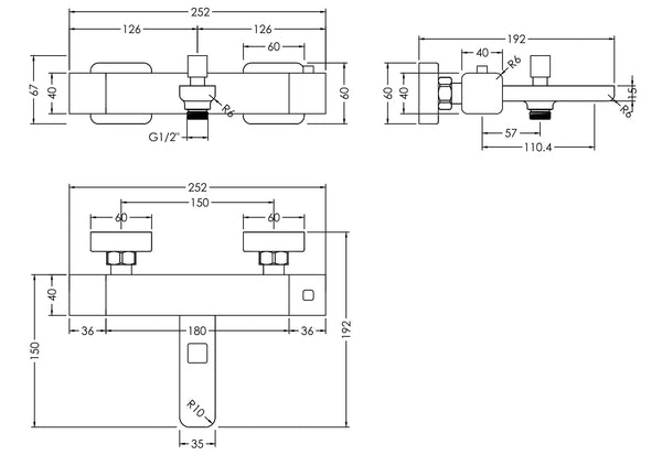 NUIE Wall Mounted Thermostatic Bath Shower Mixer