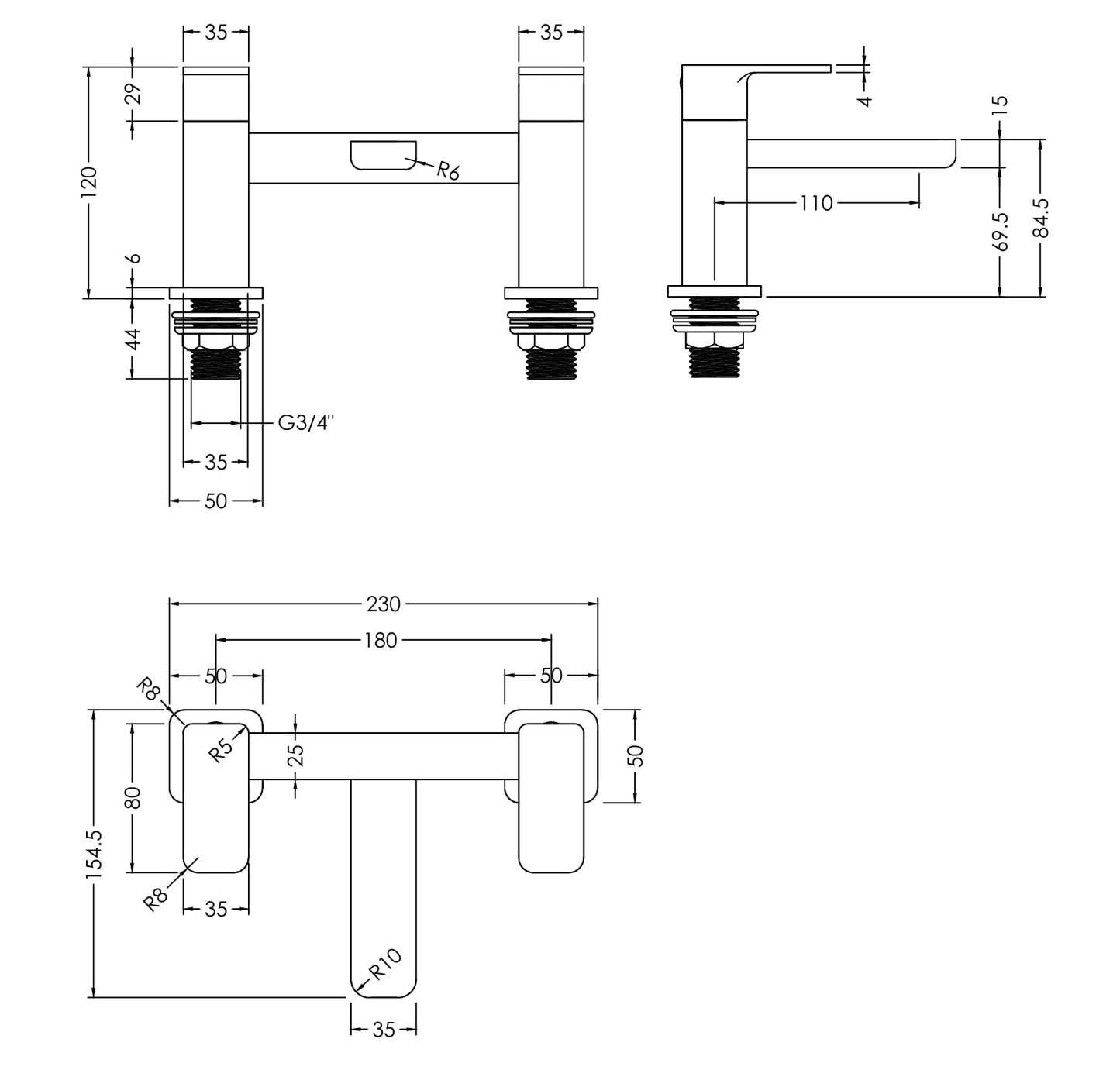 NUIE Deck Mounted Bath Filler
