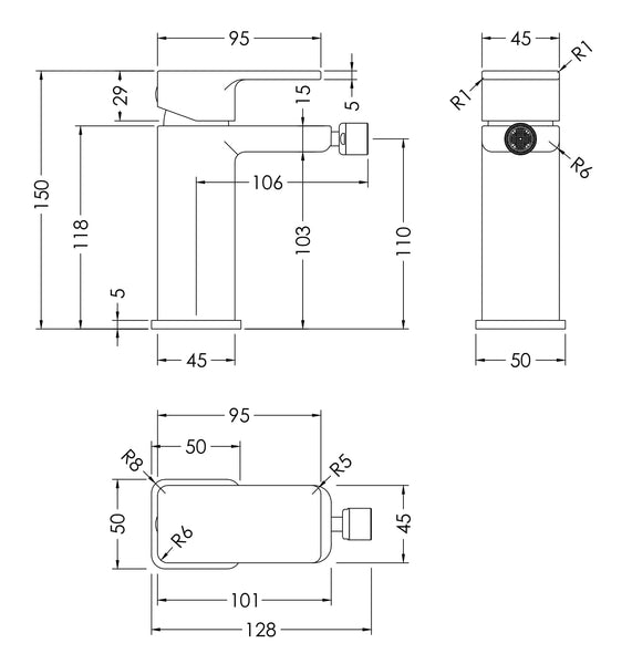 NUIE Mono Bidet Mixer With Pop-up Waste