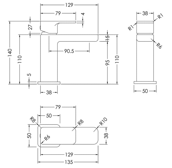 NUIE Mini Basin Mixer With Push Button Waste