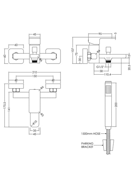 NUIE Wall Mounted Bath Shower Mixer With Kit