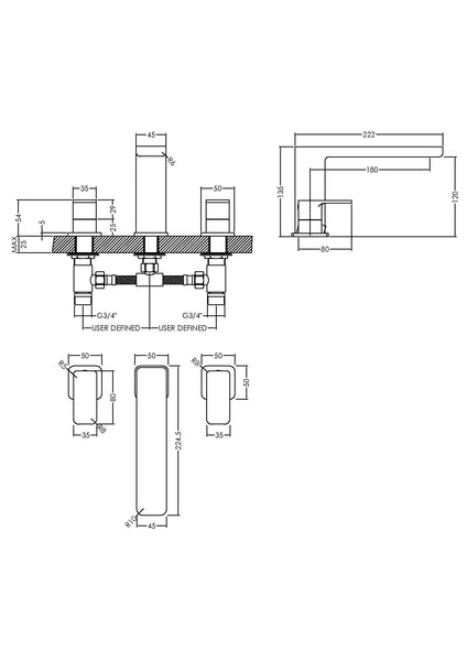 NUIE Deck Mounted 3 Tap Hole Bath Filler