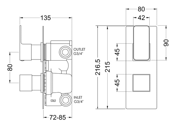 NUIE Windon Twin Thermostatic Valve With Diverter