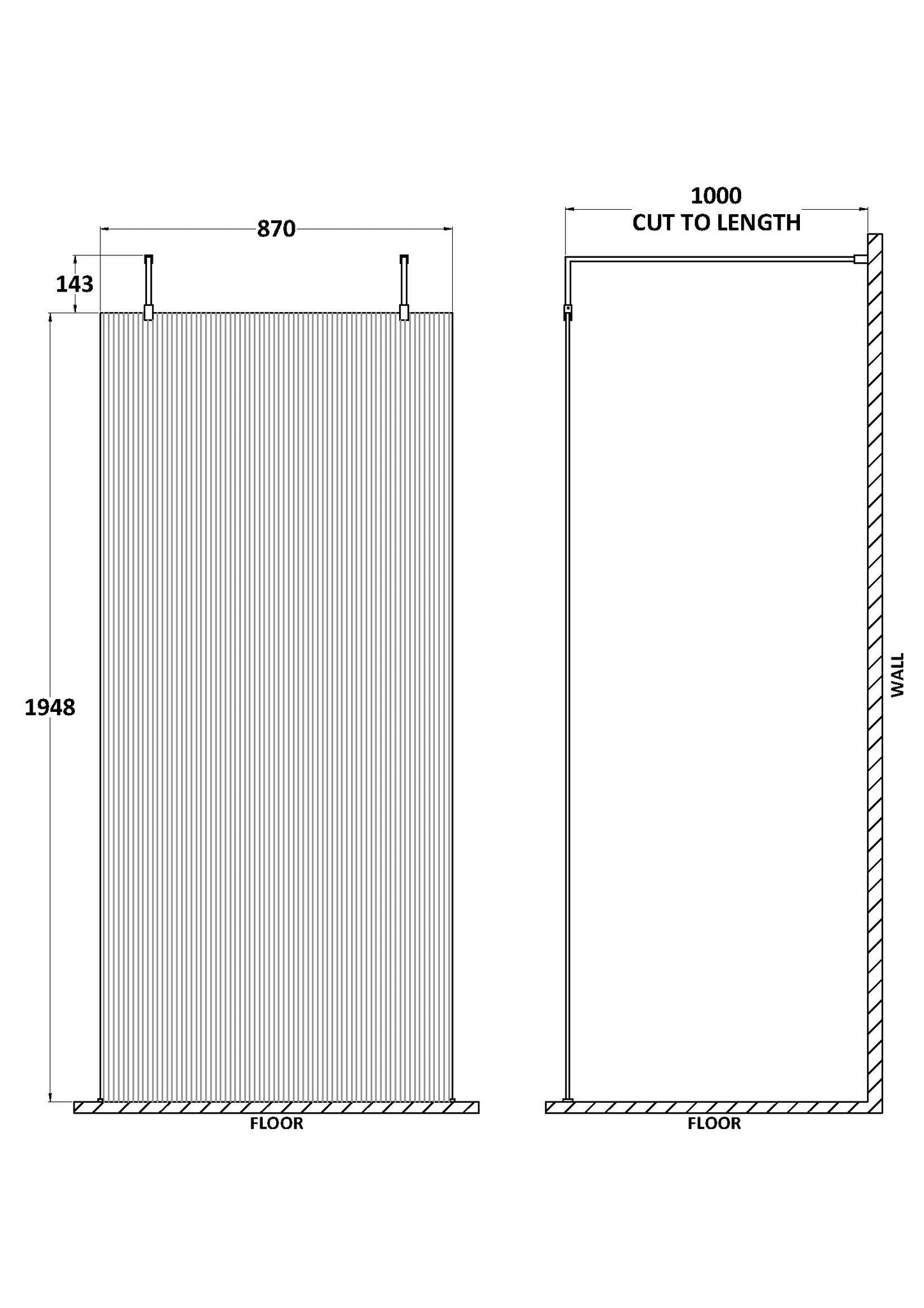 Hudson Reed 1000mm Fluted Wetroom Scren with Arms & Feet