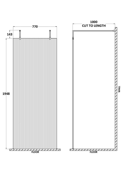 Hudson Reed 900mm Fluted Wetroom Scren with Arms & Feet
