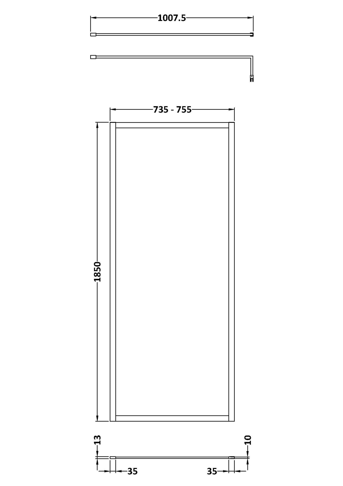 NUIE Full Outer Frame Wetroom Screen 1850x760x8mm