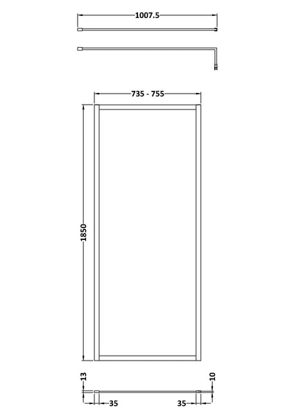 NUIE Full Outer Frame Wetroom Screen 1850x760x8mm