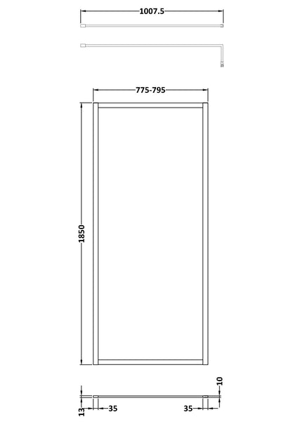 NUIE Full Outer Frame Wetroom Screen 1850x800x8mm