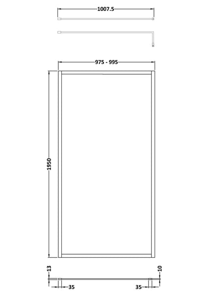 Hudson Reed Full Outer Frame Wetroom Screen 1950x1000x8mm
