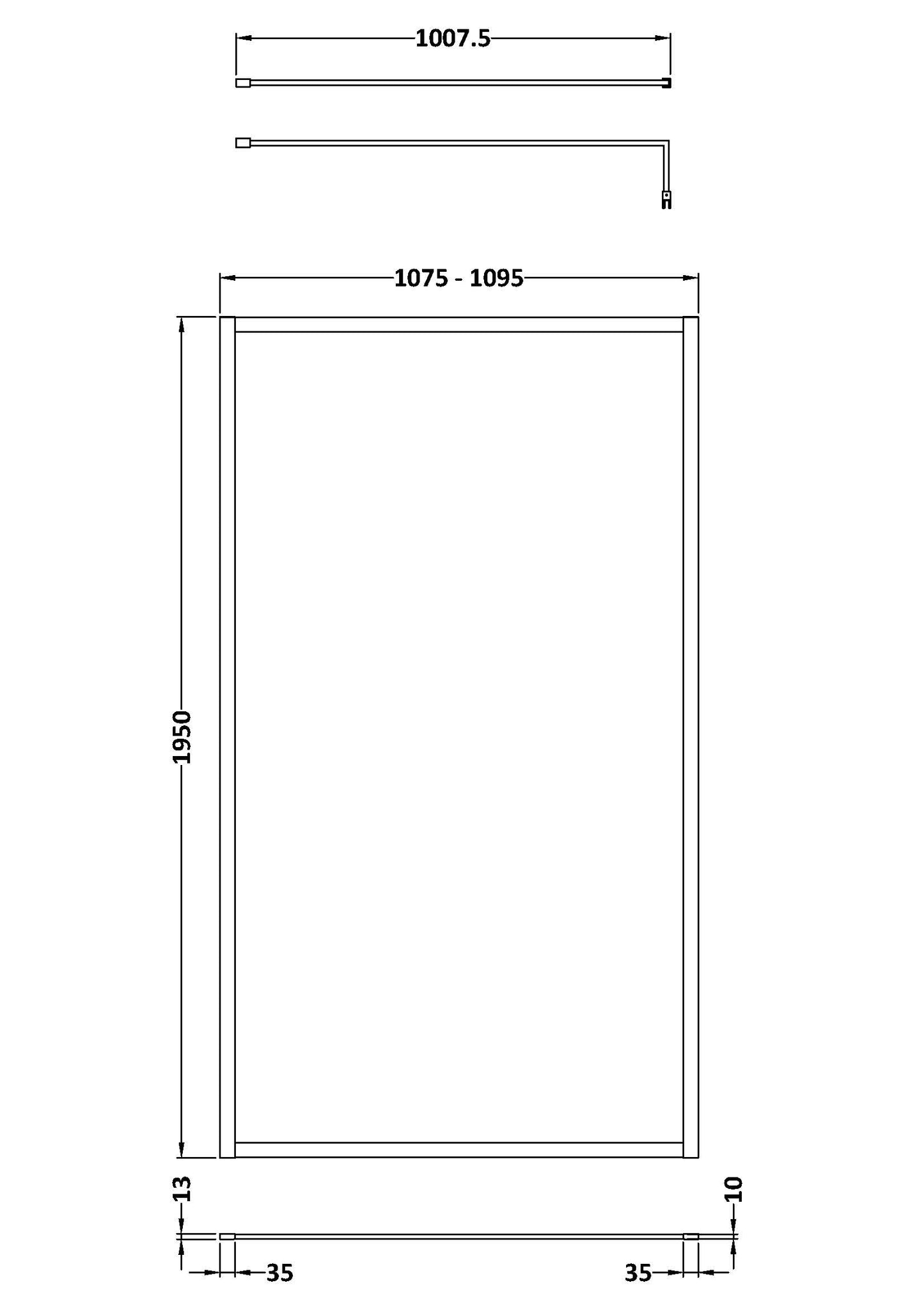 Hudson Reed Full Outer Frame Wetroom Screen 1950x1100x8mm