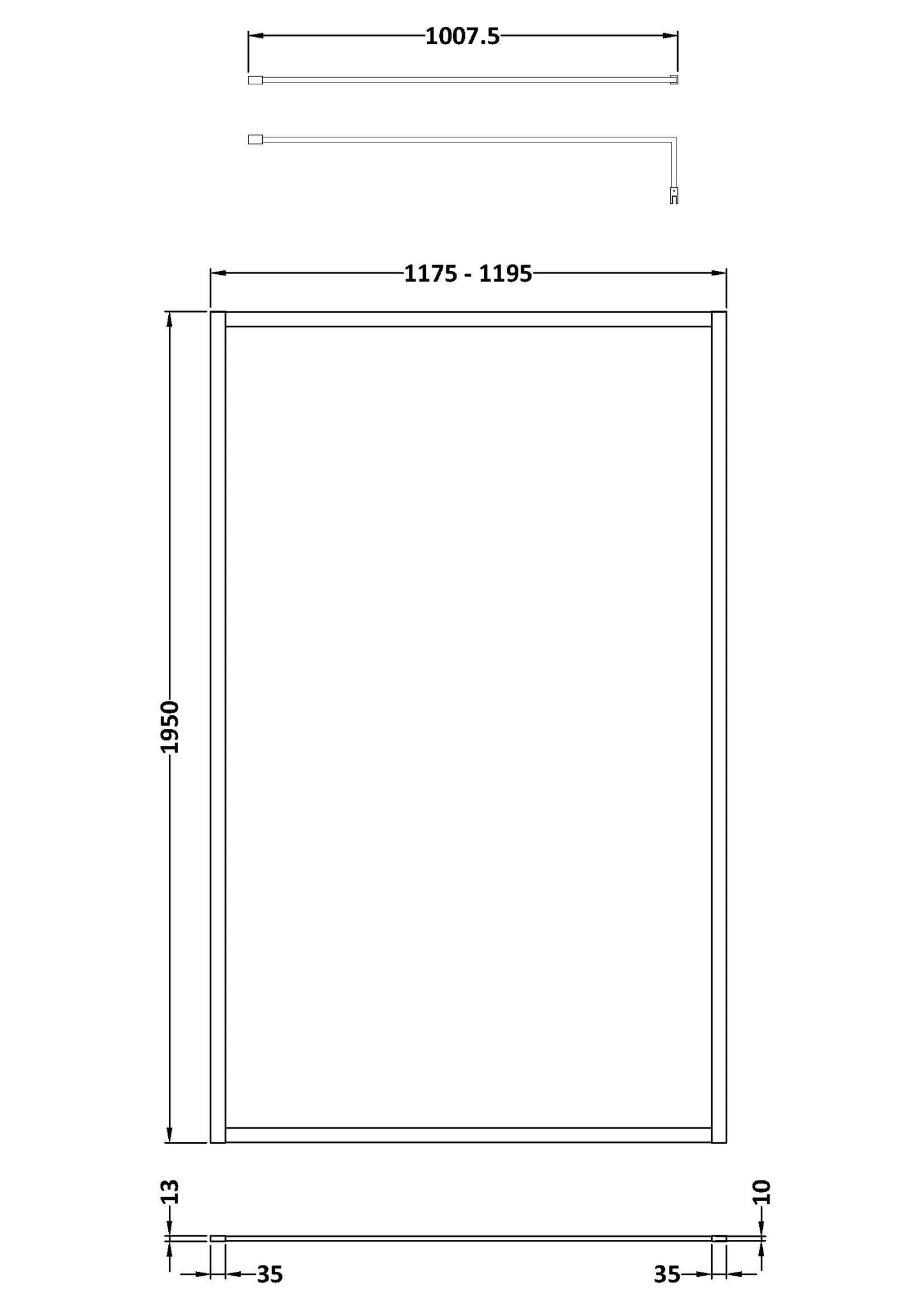 Hudson Reed Full Outer Frame Wetroom Screen 1950x1200x8mm