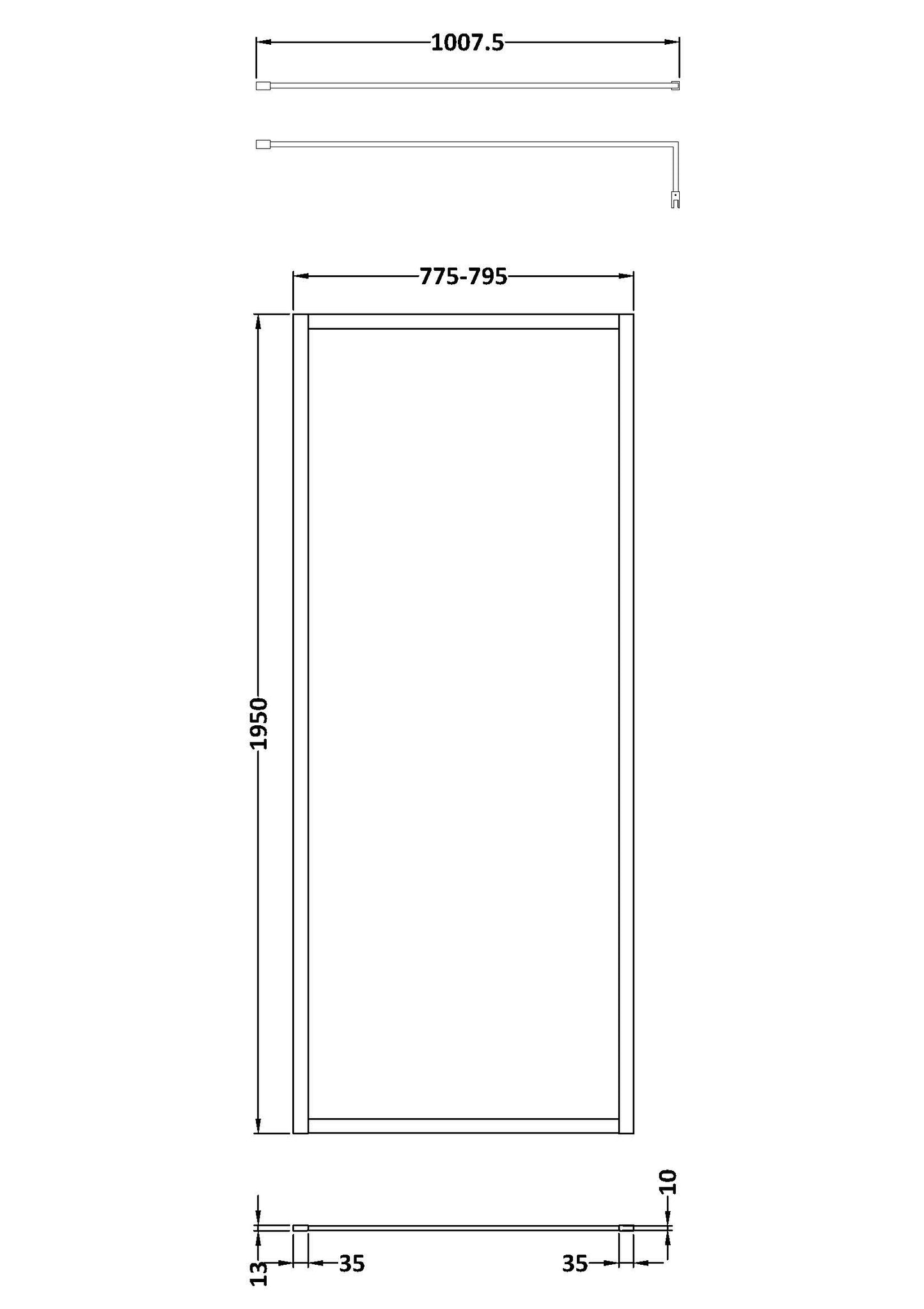 Hudson Reed Full Outer Frame Wetroom Screen 1950x800x8mm