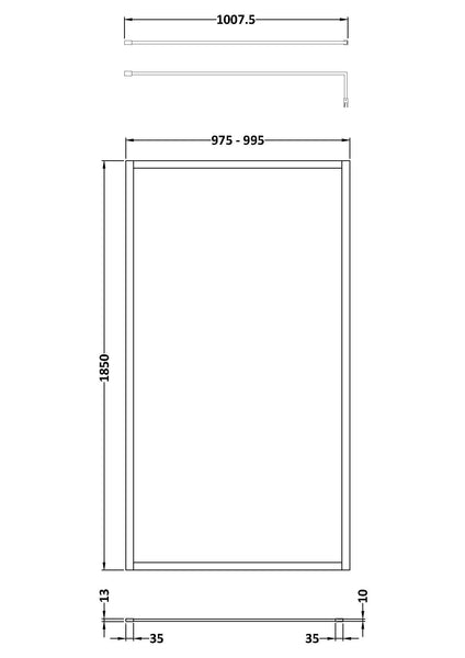 NUIE Full Outer Frame Wetroom Screen 1850x1000x8mm