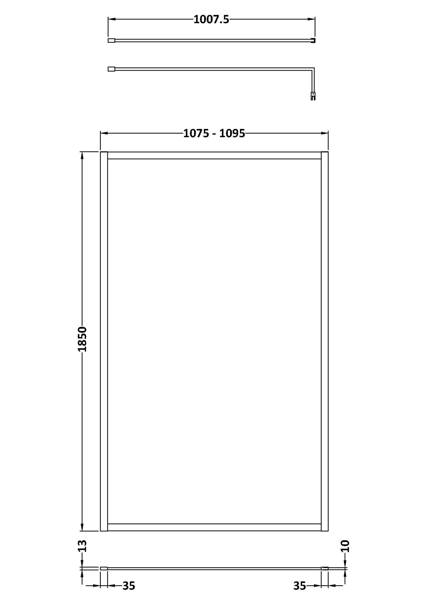 NUIE Full Outer Frame Wetroom Screen 1850x1100x8mm