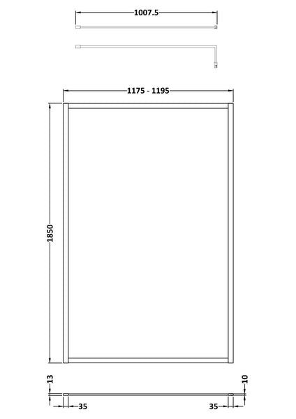 NUIE Full Outer Frame Wetroom Screen 1850x1200x8mm