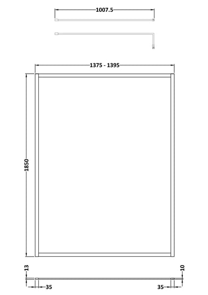 NUIE Full Outer Frame Wetroom Screen 1850x1400x8mm