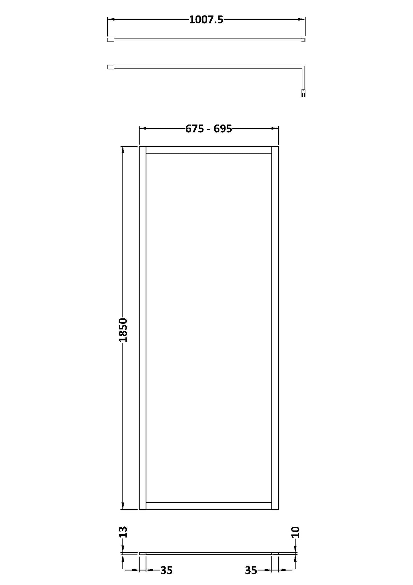 NUIE Full Outer Frame Wetroom Screen 1850x700x8mm