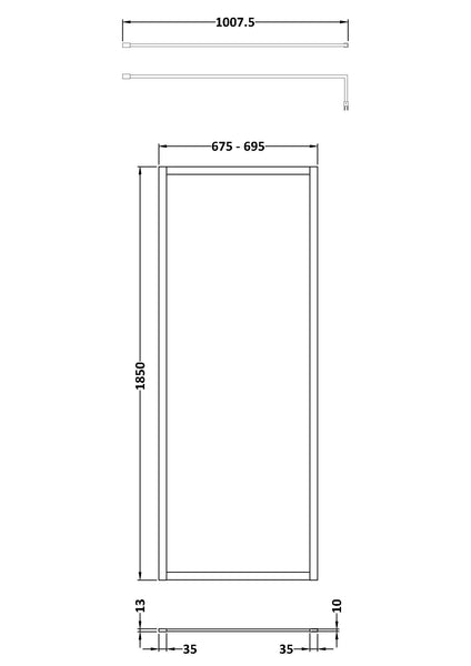 NUIE Full Outer Frame Wetroom Screen 1850x700x8mm