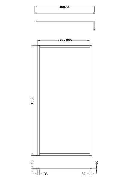 NUIE Full Outer Frame Wetroom Screen 1850x900x8mm