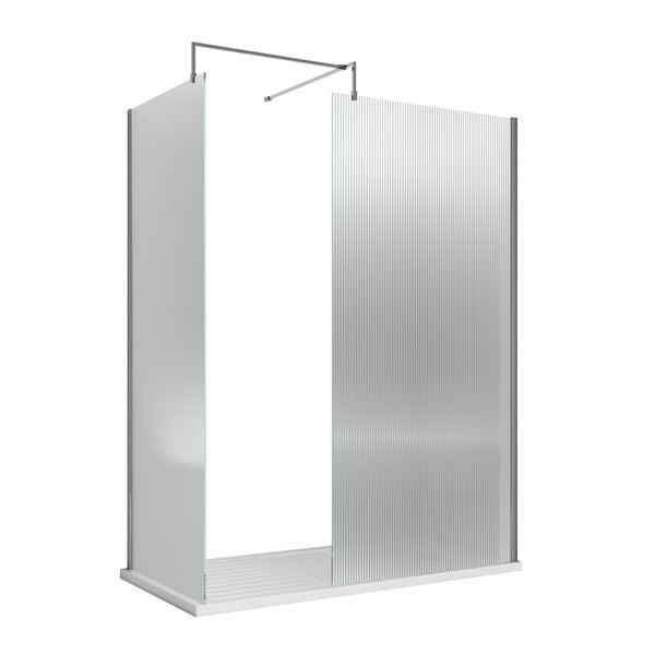 NUIE 1000mm Fluted Wetroom Screen with Support Bar