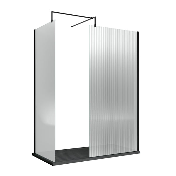 NUIE 900mm Fluted Wetroom Screen with Support Bar