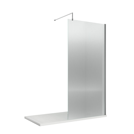 NUIE 1000mm Fluted Wetroom Screen with Support Bar
