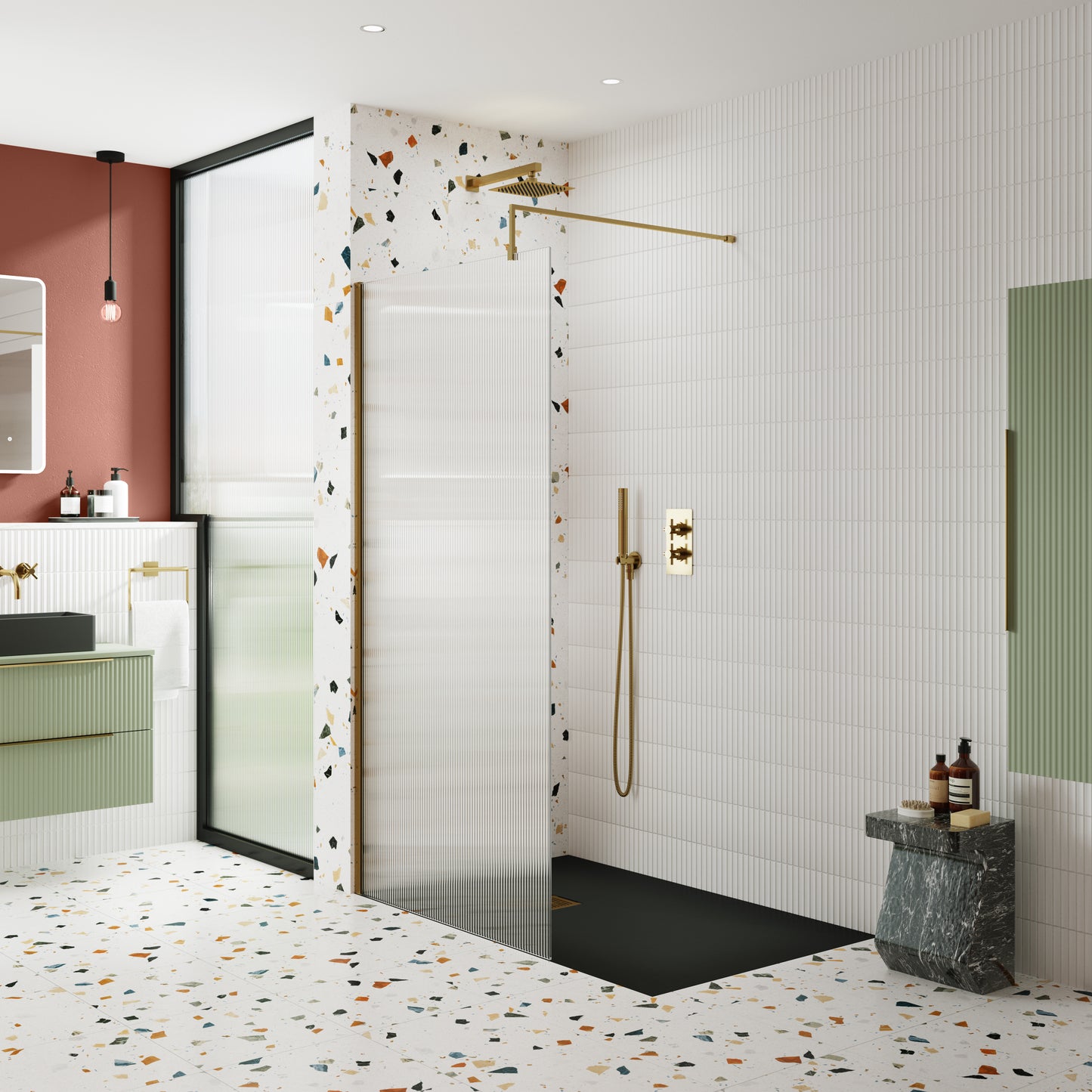 NUIE 1000x1850 Fluted Wetroom Screen Inc' BAR