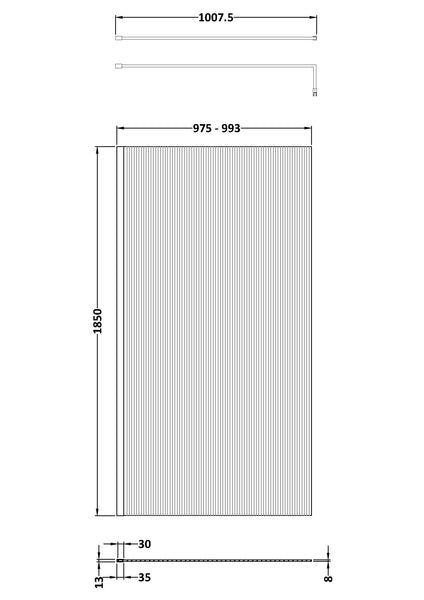NUIE 1000x1850 Fluted Wetroom Screen Inc' BAR