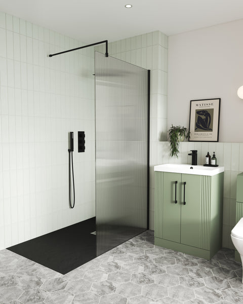 NUIE 900mm Fluted Wetroom Screen with Support Bar