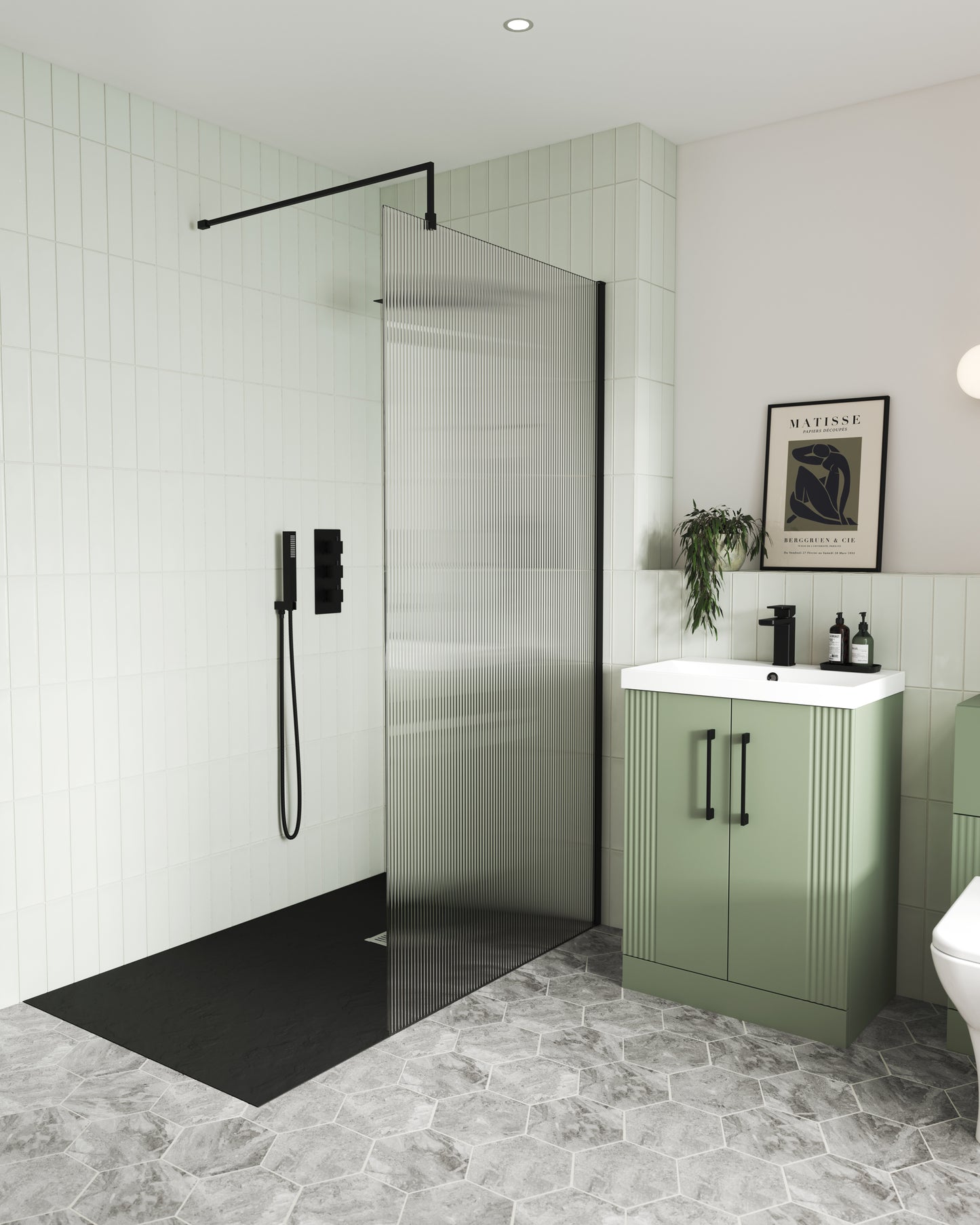 NUIE 800mm Fluted Wetroom Screen with Support Bar
