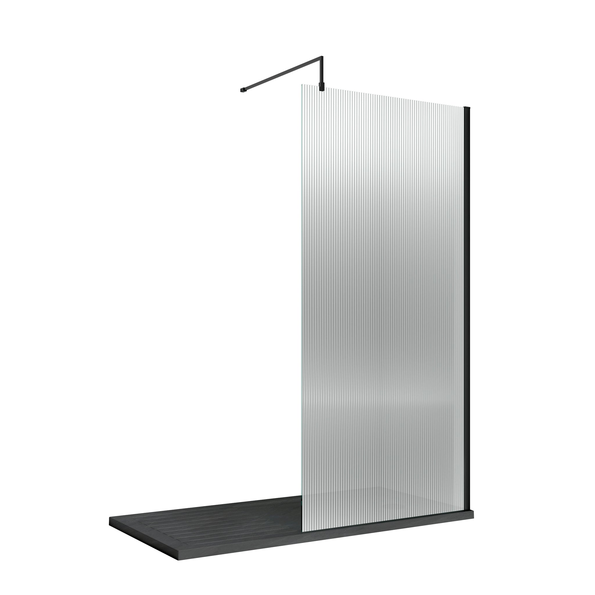NUIE 1000mm Fluted Wetroom Screen with Support Bar