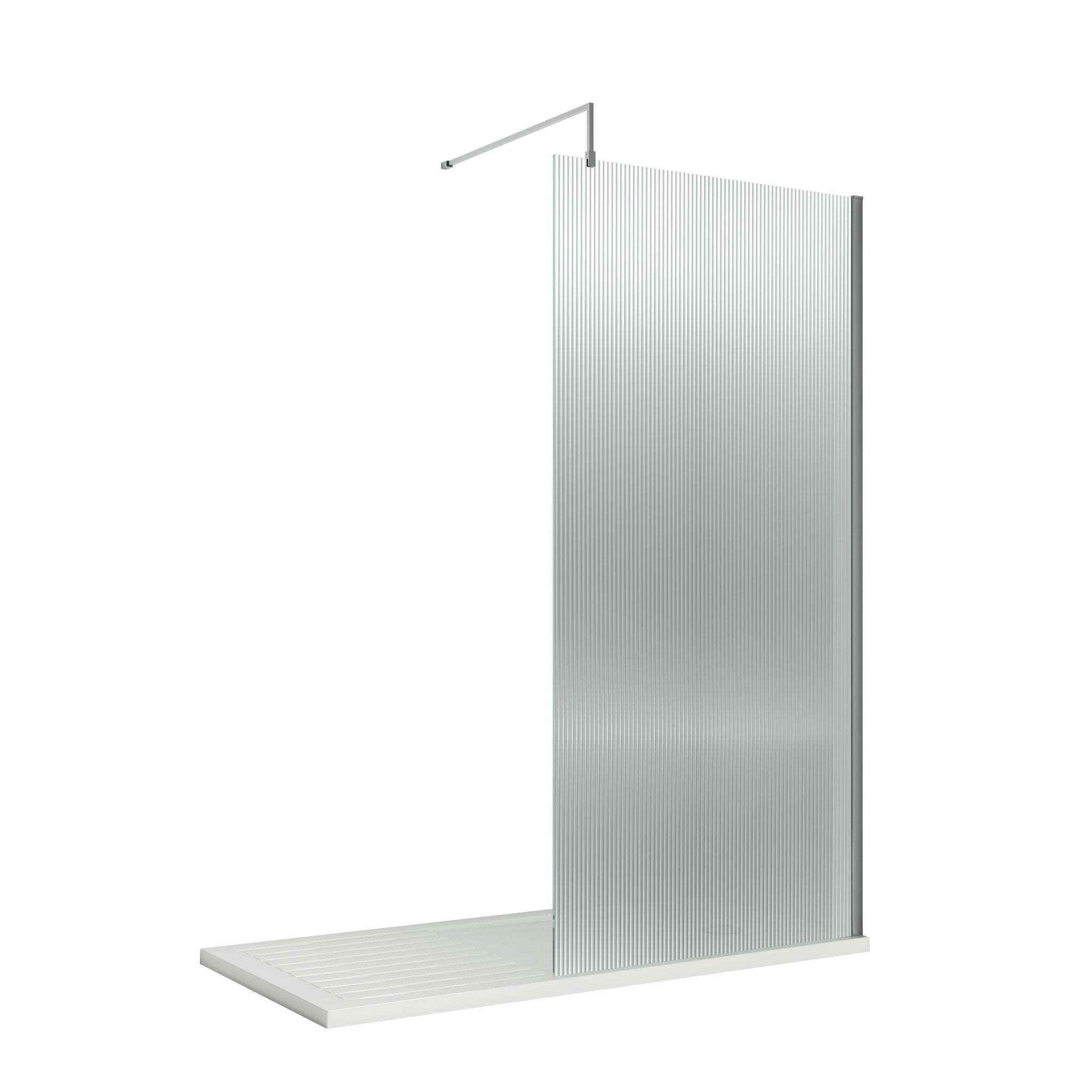 NUIE 900mm Fluted Wetroom Screen with Support Bar
