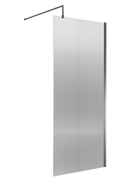 NUIE Fluted Wetroom Screen - 1850x900mm - Brushed Pewter