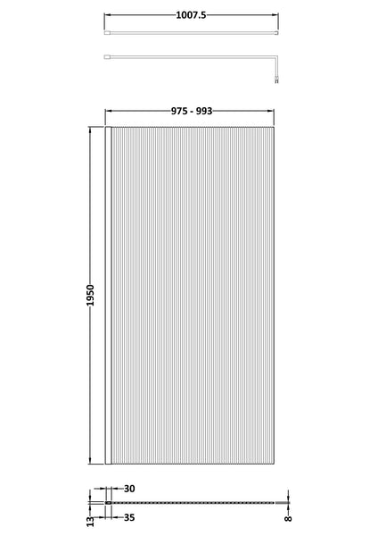 Hudson Reed 1000mm Fluted Wetroom Screen with Support Bar