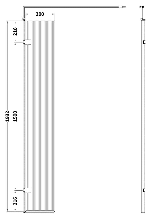 Hudson Reed 300x1950 Fluted Hinged Screen with Support Bar