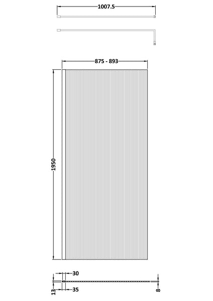 Hudson Reed 900mm Fluted Wetroom Screen with Support Bar