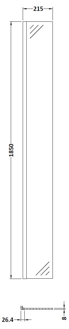 NUIE Wetroom Return Screen 215 x 1850mm