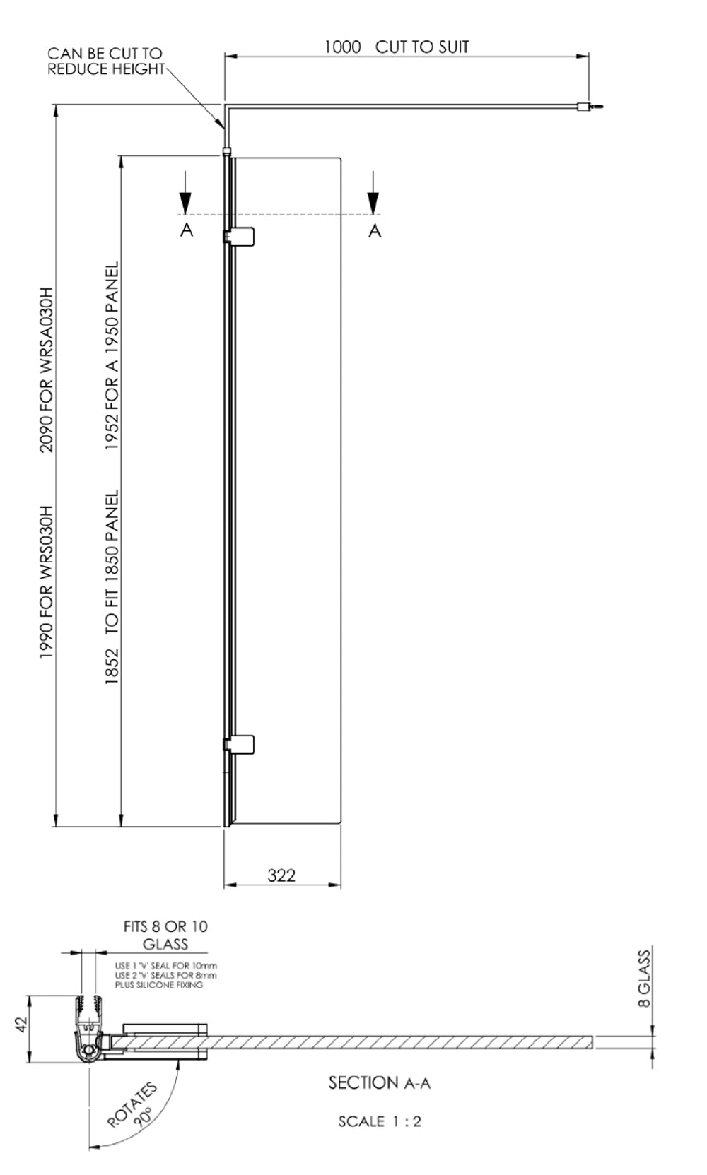 Hudson Reed 300mm Wetroom Swing Screen