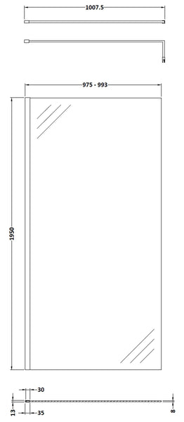 Hudson Reed 1000mm Wetroom Screen & Support Bar
