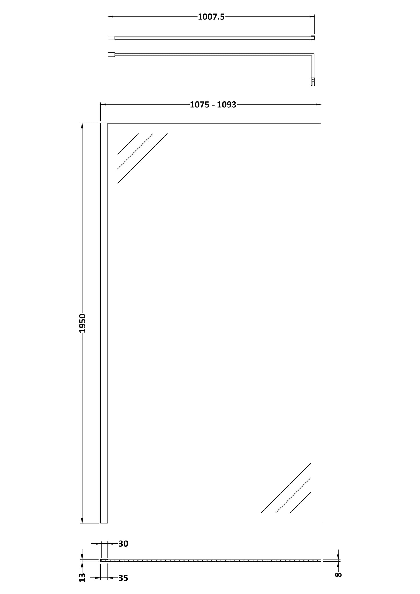 Hudson Reed 1100mm Wetroom Screen & Support Bar