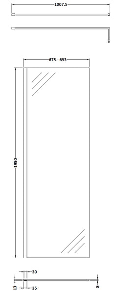 Hudson Reed 700mm Wetroom Screen & Support Bar