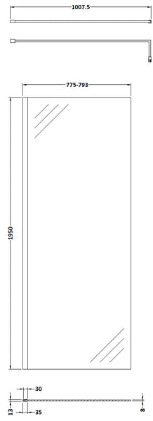 Hudson Reed 800mm Wetroom Screen & Support Bar