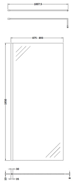 Hudson Reed 900mm Wetroom Screen & Support Bar