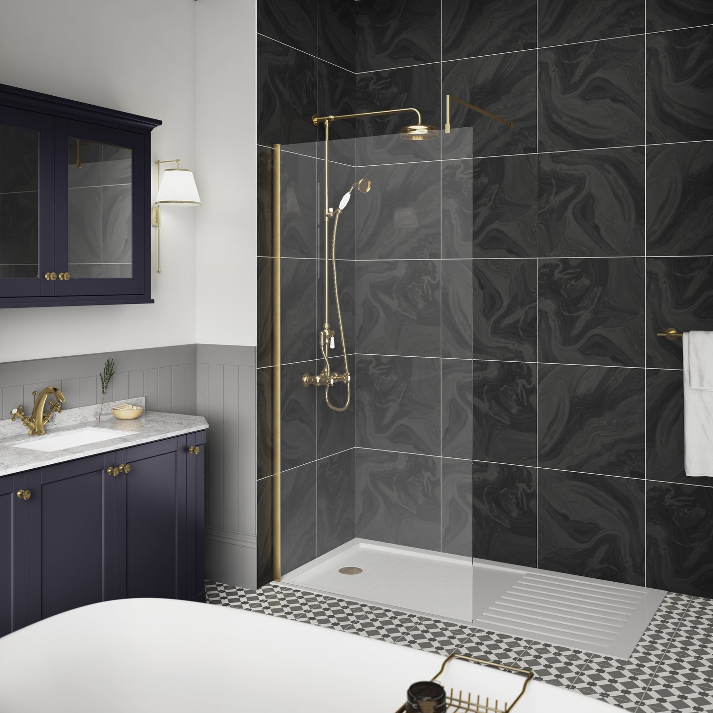 Hudson Reed 900mm Wetroom Screen With Brass Support Bar