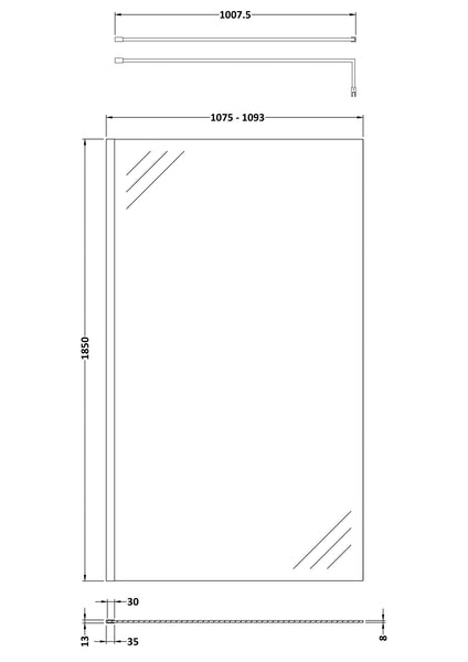NUIE 1100mm Wetroom Screen With Support Bar