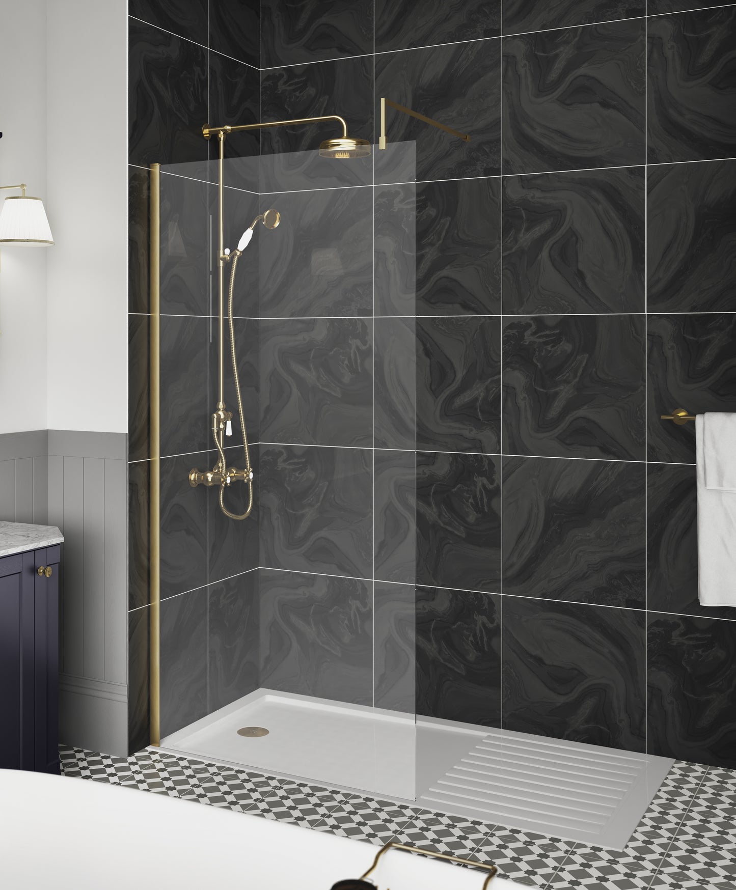 NUIE 760mm Wetroom Screen With Support Bar