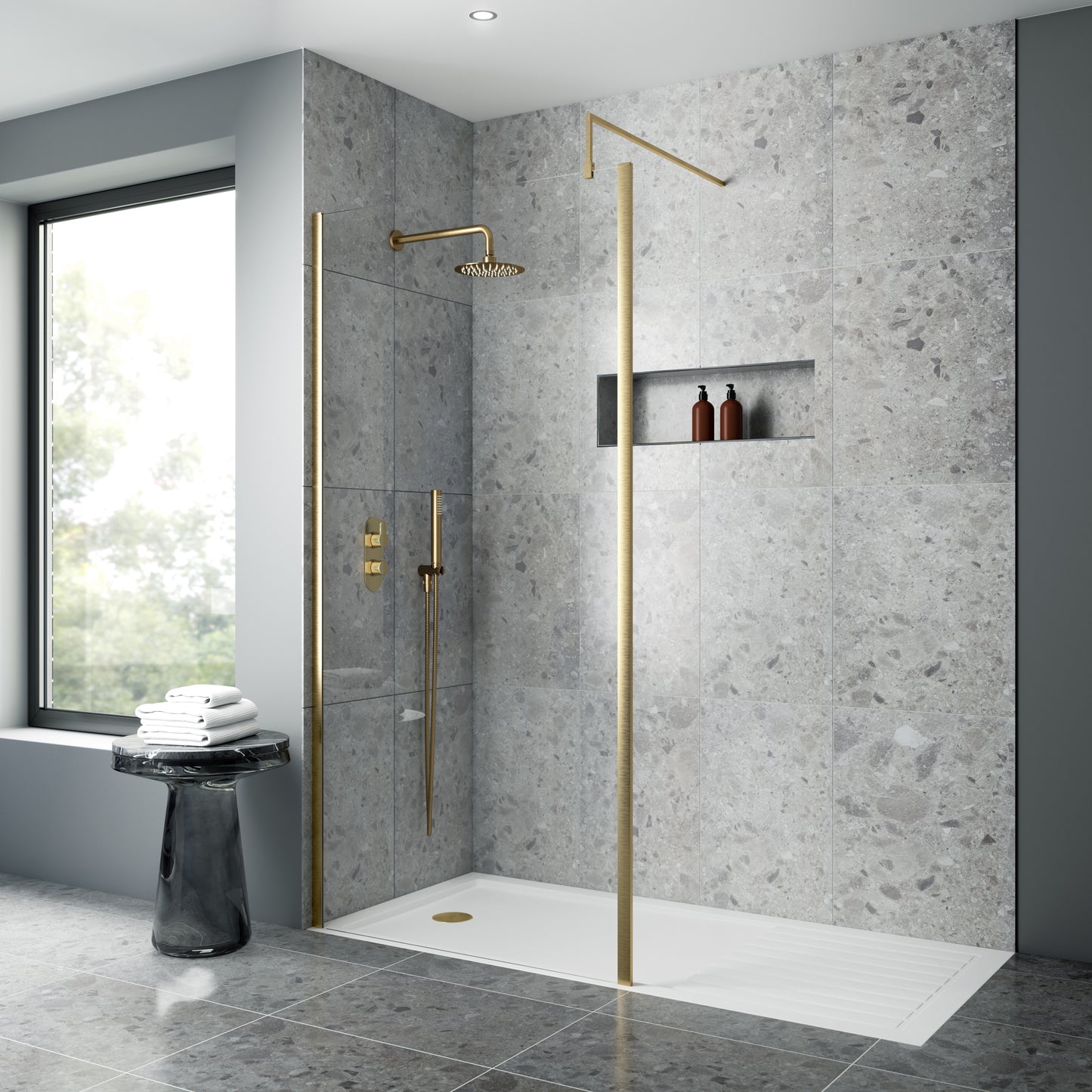 NUIE 800mm Outer Framed Wetroom Screen with Support Bar