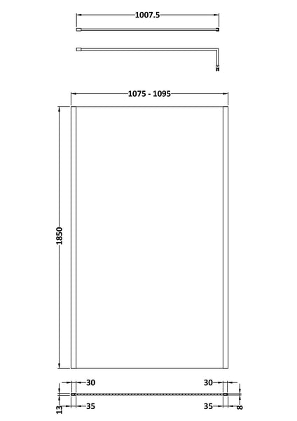 NUIE 1100mm Outer Framed Wetroom Screen with Support Bar