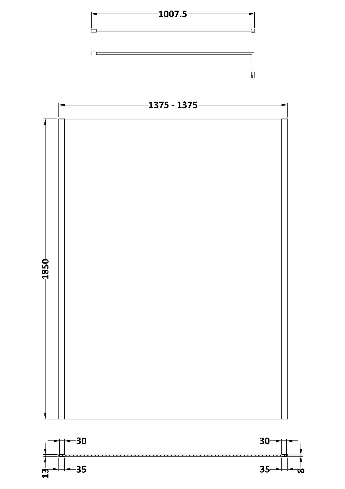 NUIE 1400mm Outer Framed Wetroom Screen with Support Bar