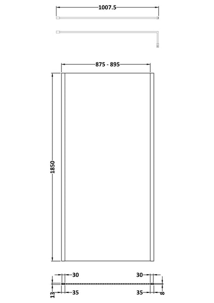 NUIE 900mm Outer Framed Wetroom Screen with Support Bar